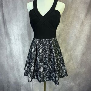 Crystal Doll Black and White Lace Mini Dress